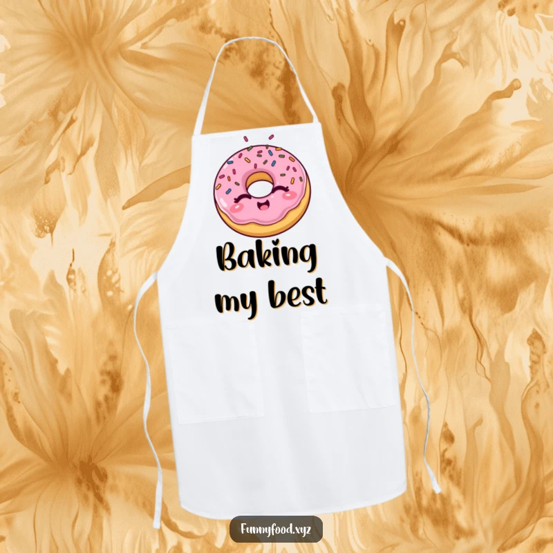 Funny winking donut apron, perfect for chefs and bakers, adorned with joyful sprinkles for a playful kitchen vibe.