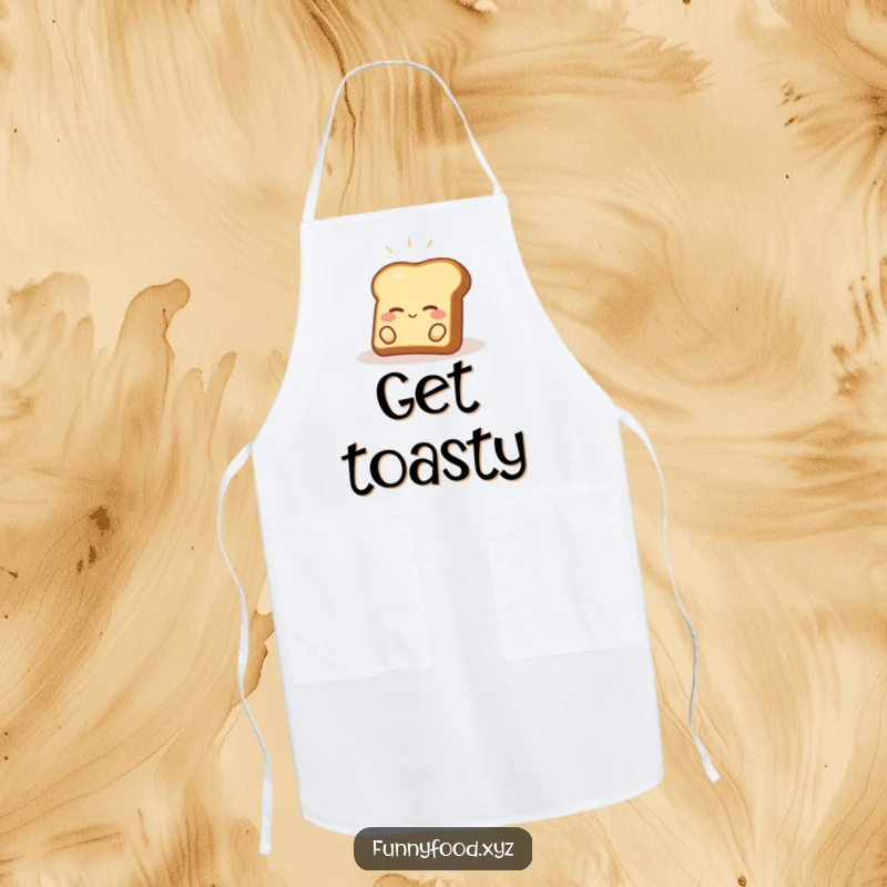 Funny toast apron showing a content piece of toast relaxing in a sunbeam, ideal for breakfast chefs and home cooks.