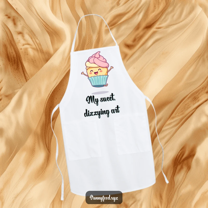 Funny Cupcake Apron: A cheerful cupcake with frosting does a cartwheel, a funny and functional baking accessory.