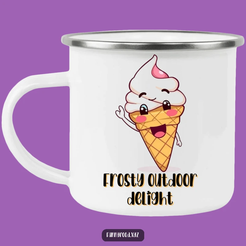 Funny Ice Cream Cone Waving Camping Mug - Sweet Outdoor Treat