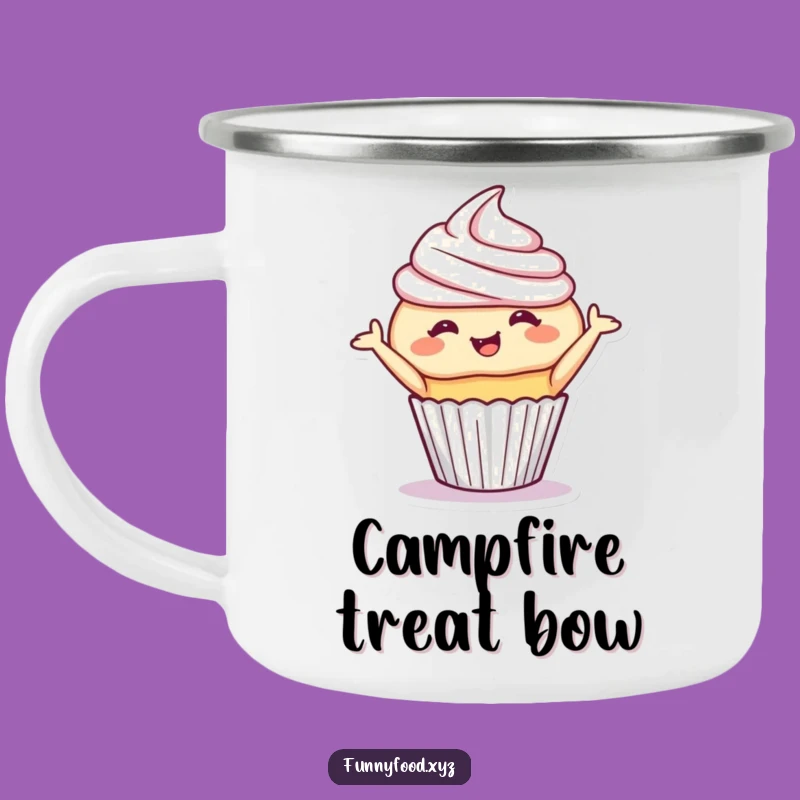 Funny Cupcake Bow Camping Mug - Sweet Sips Outdoors, Durable & Humorous Gift
