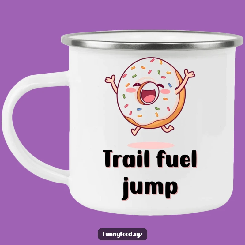 Funny Donut Leap Camping Mug - Adventure with Sprinkles, Durable & Humorous Outdoor Gift
