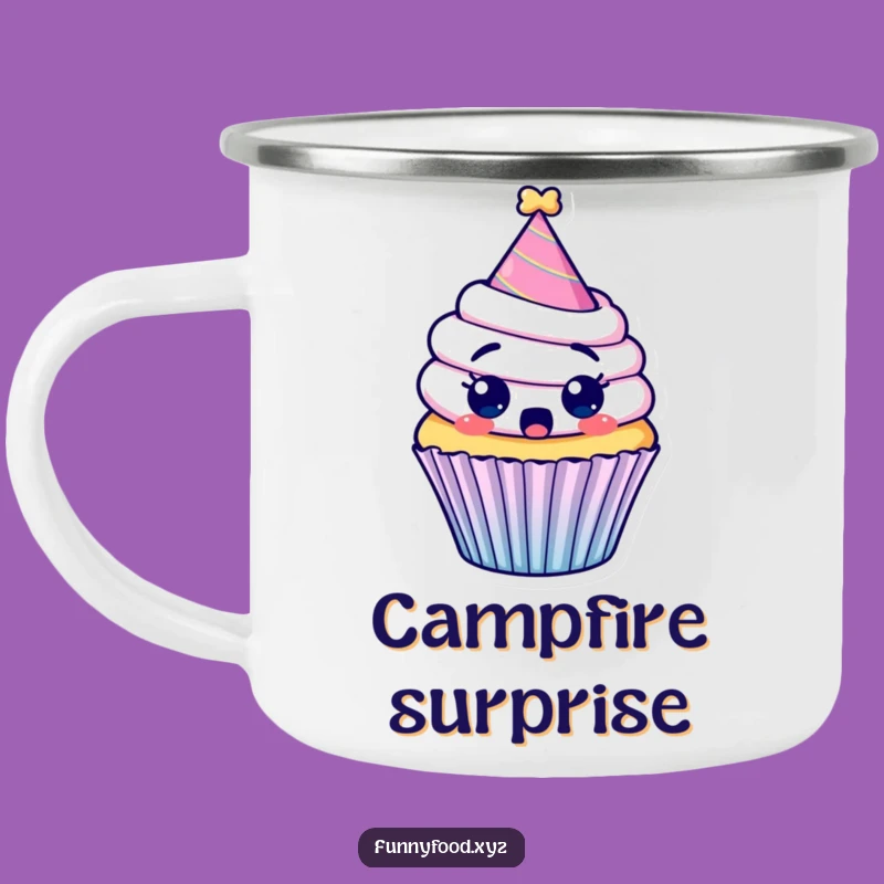 Funny Surprised Cupcake Camping Mug: Sip Coffee with This Hilarious Party Buddy!