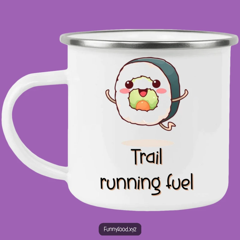 Funny Sushi Camping Mug: Running Roll Enamel Mug, Perfect Funny Gift for Outdoors
