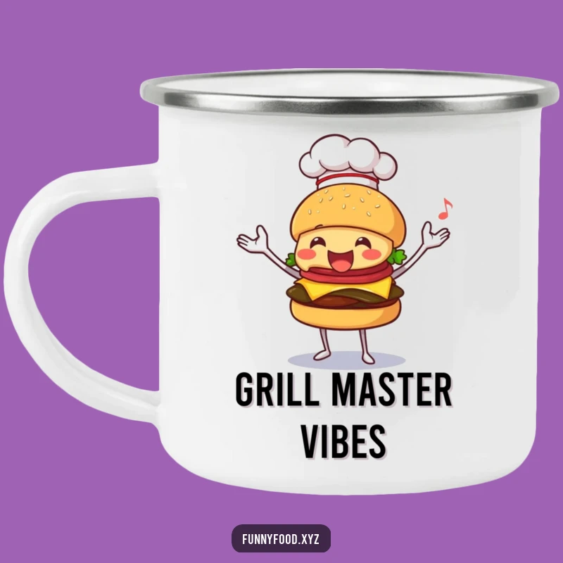 Funny Juggling Burger Camping Mug: Adventure with Hilarious Chef Spirit