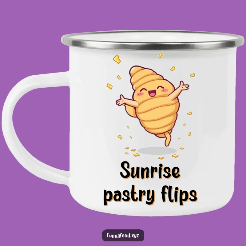 Funny Croissant Cartwheel Camping Mug: Pastry Power