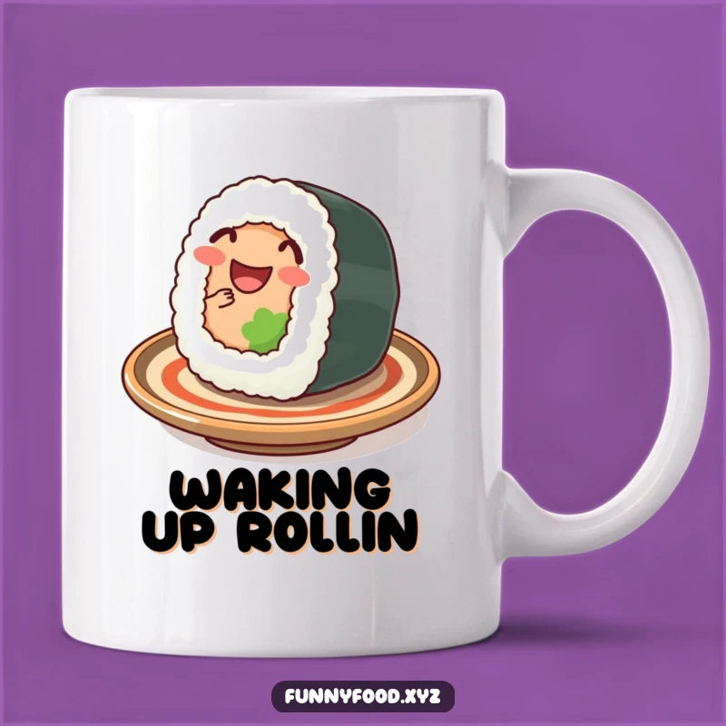 Funny Sushi Roll Mug: Happy Wiggling Design, Perfect Humorous Gift for Sushi Lovers