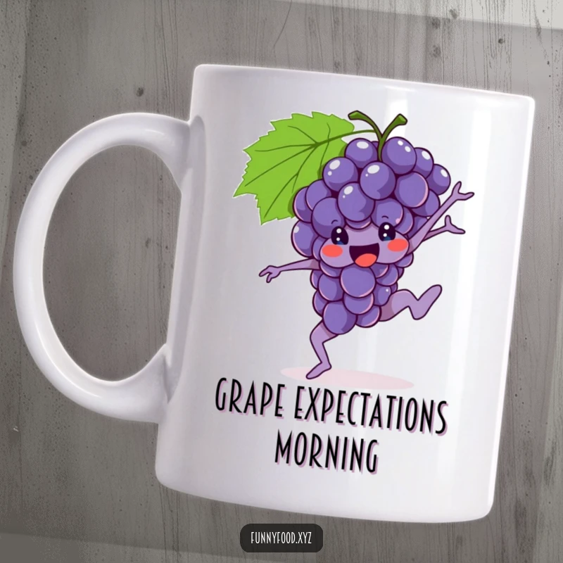 Funny Grapes Mug featuring a brave bunch of grapes performing an impressive gymnastic move with determination.
