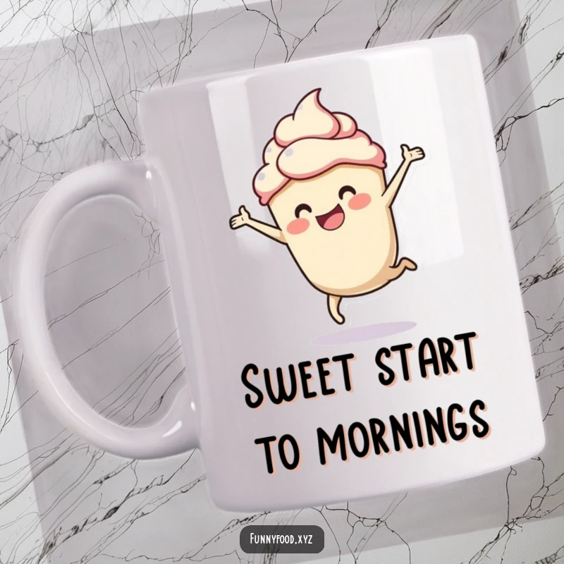 Funny mug featuring a cheerful cupcake doing a cartwheel, perfect for bakers and dessert lovers.