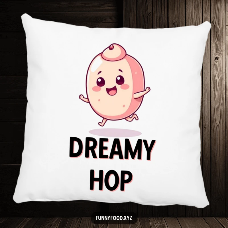 Funny candy piece pillow featuring a happy candy doing a mischievous hop, perfect for adding comfort and playful humor.