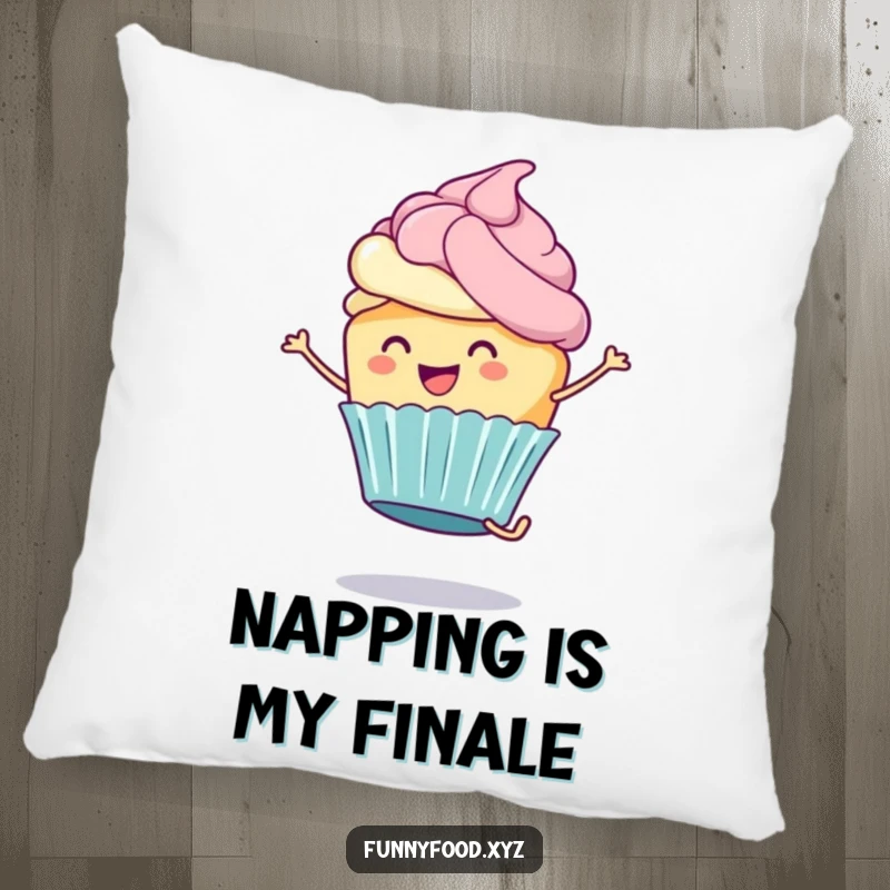 Funny Cupcake Pillow: A happy cupcake with frosting performs a cartwheel, providing a funny and plush accent.