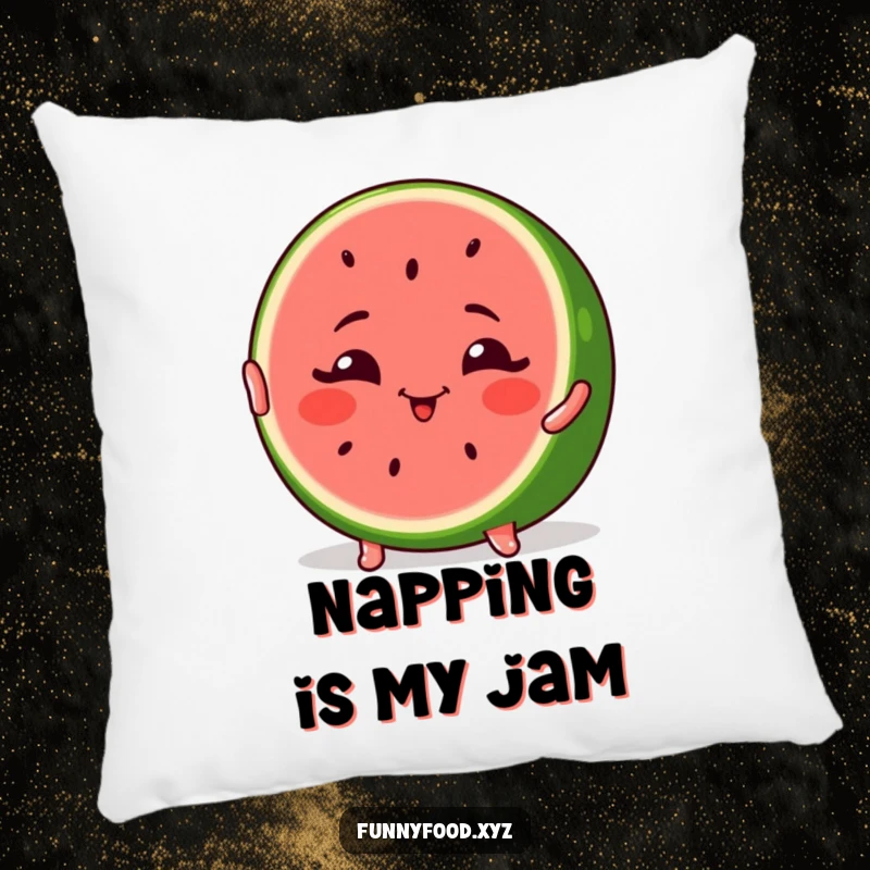Funny Watermelon Pillow featuring a winking watermelon slice striking a pose, bringing fruity fun to comfort.