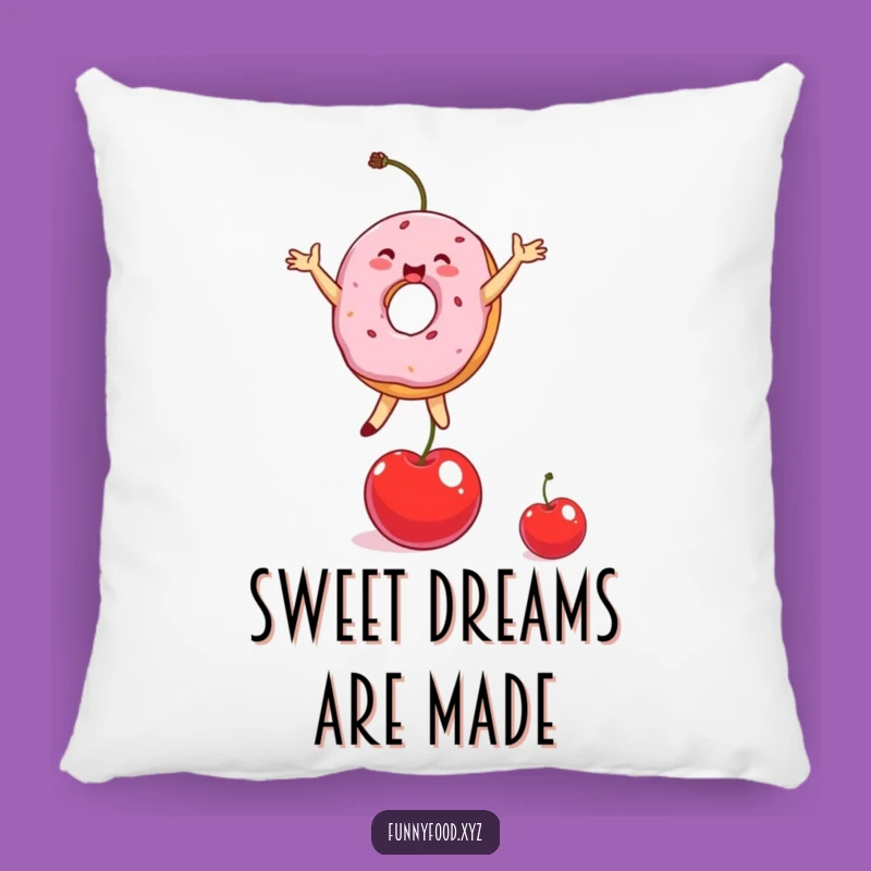 Funny Donut Balancing Cherry Pillow - Comfy & Humorous Decor Gift