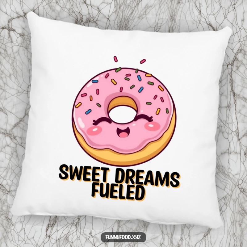 Funny winking donut pillow, soft and decorative, featuring a cheerful donut with sprinkles bursting for a playful vibe.