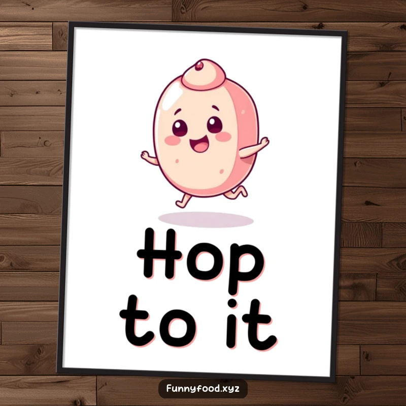 Funny candy piece digital art print of a joyful candy doing a mischievous hop, ideal for instant, playful decor.