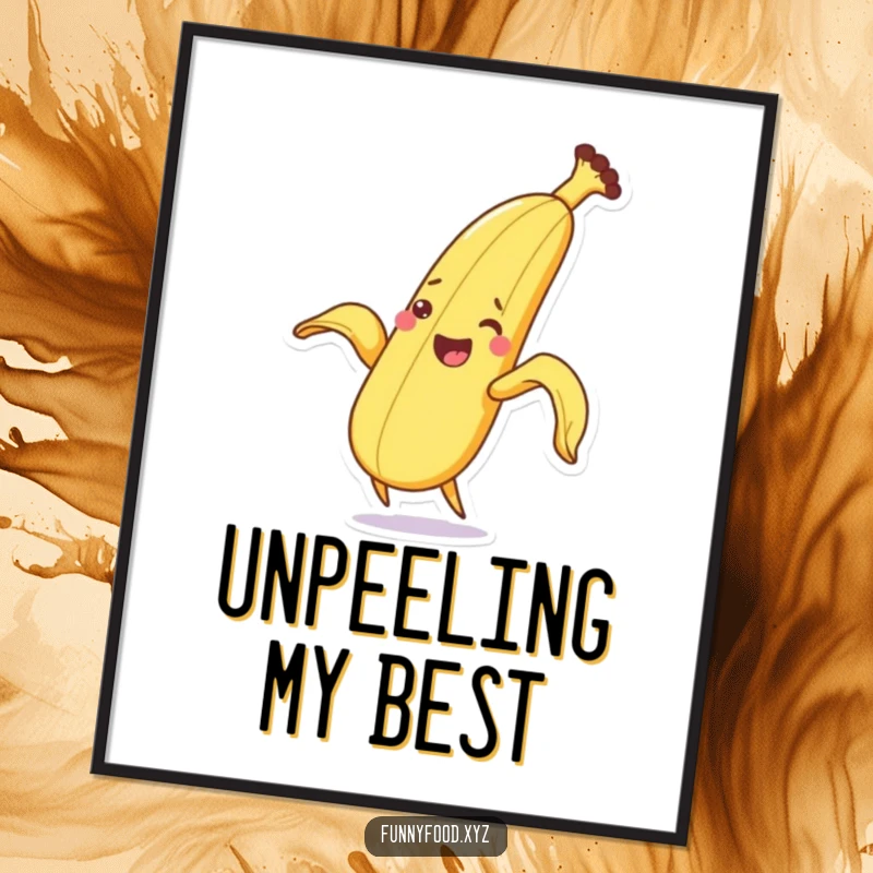 Funny digital banana peeling art print, vibrant and cheerful illustration for instant decor.