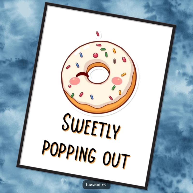 Funny Donut Digital Art Print: A winking donut with exploding sprinkles offers a fun, vibrant, and humorous digital decoration.