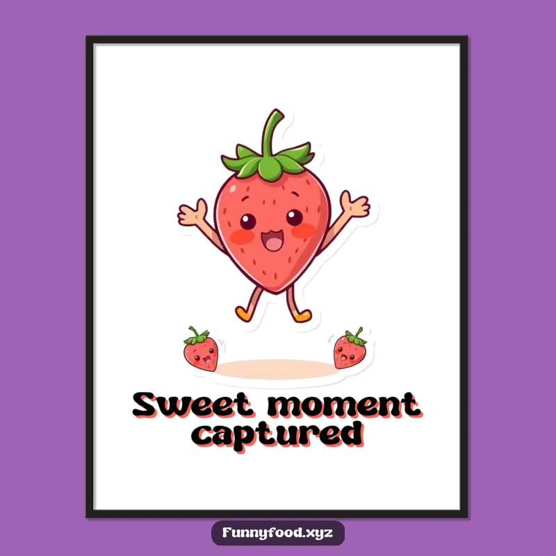 Funny Strawberry Surprise Digital Art - Joyful Jumping Fruit Instant Download, Perfect Funny Gift