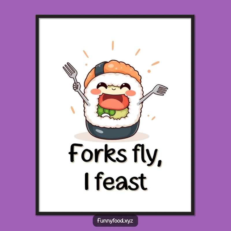 Funny Sushi Roll Digital Print: Joyful Juggler Art, a Printable Funny Gift