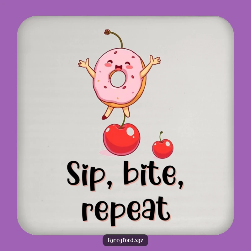 Funny Donut Balancing Cherry Coaster Set - Protect Surfaces with Humor