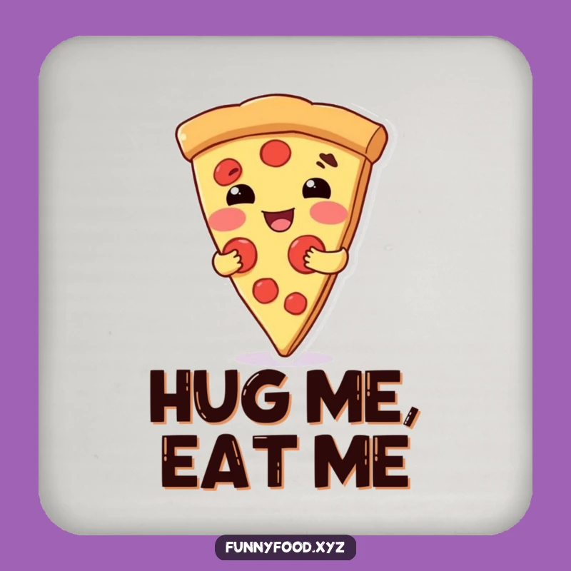 Funny Pizza Hug Coaster - Protect Surfaces with Delicious Humor