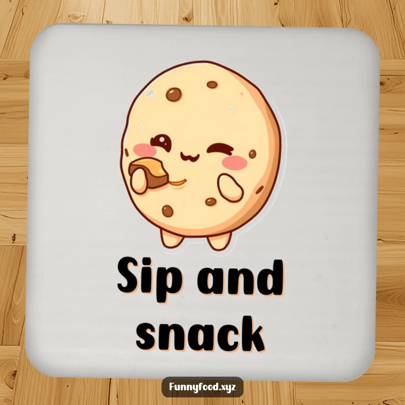 Funny Coaster: A cute cookie character winking and offering a bite.