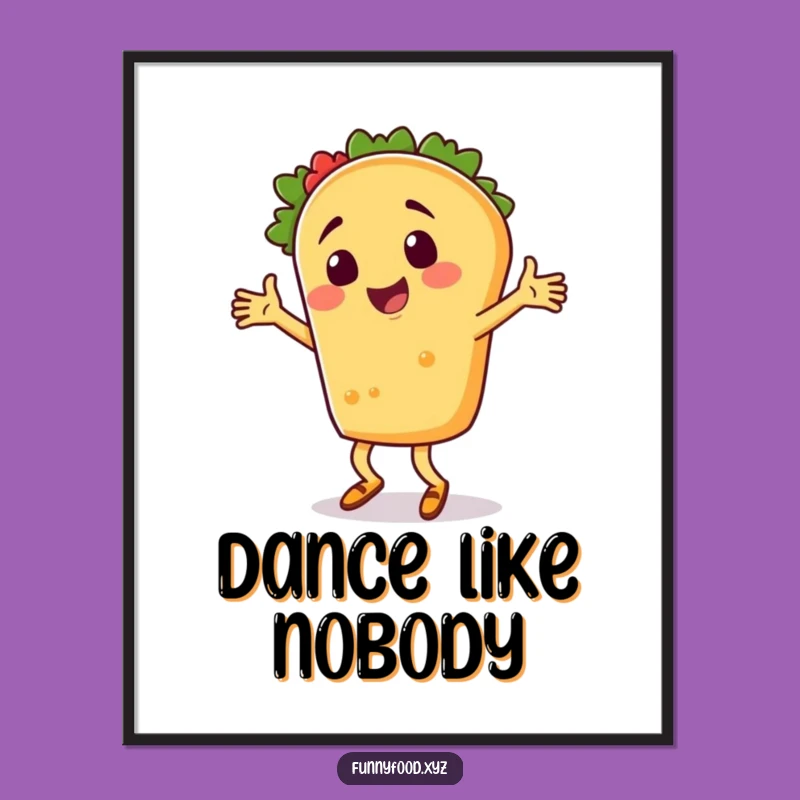 Funny Taco Dancer Poster: Vibrant Fiesta Wall Art for a Lively, Humorous Space