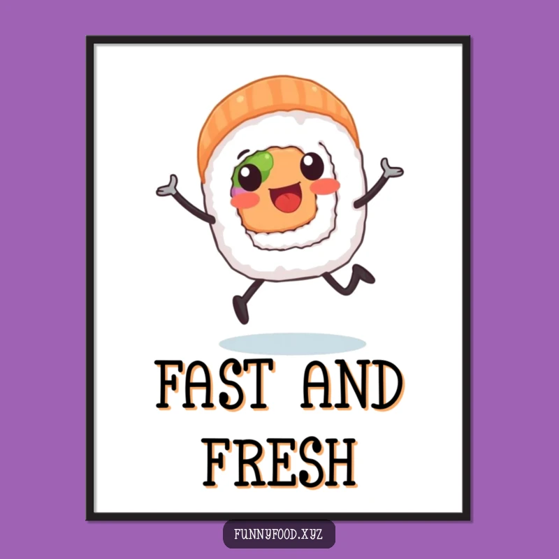 Funny Sushi Roll Runner Poster: Dynamic Japanese Art for an Energetic Space