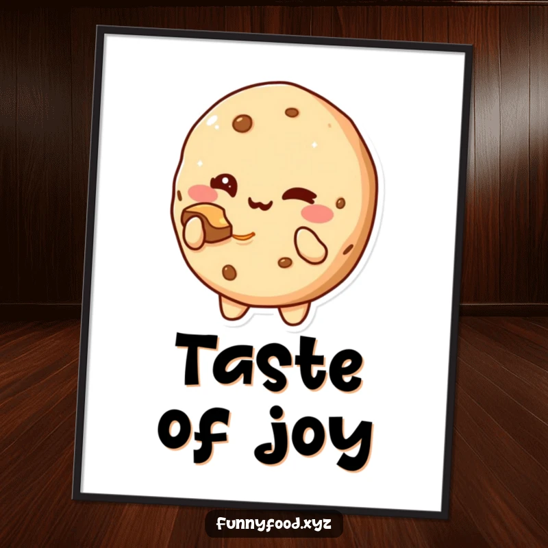 Funny Poster: An illustration of a cute cookie character winking and offering a bite.