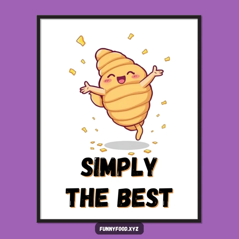 Funny Croissant Cartwheel Poster: Whimsical Bakery Art