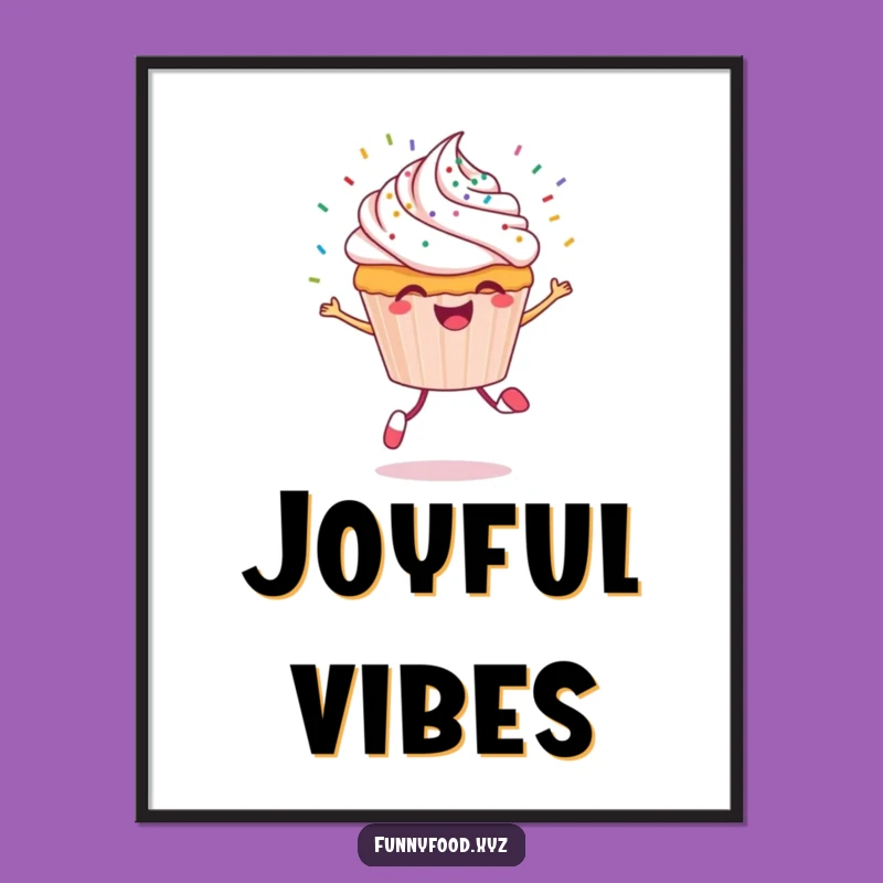 Funny Cupcake Poster: Cheerful Sprinkles and Skipping Wall Art