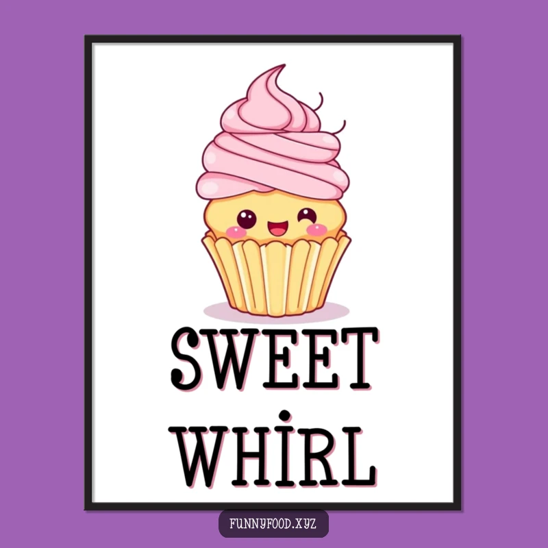 Funny Cupcake Spin Poster: Frosting Hair Art, Vibrant & Funny Decor