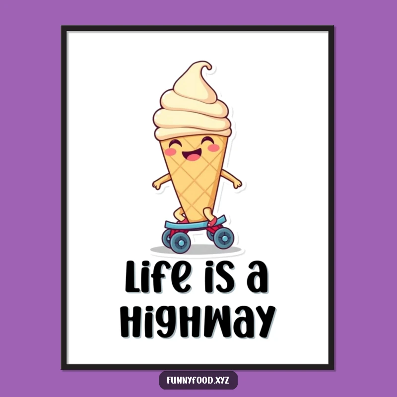 Funny Ice Cream Skate Poster - Joyful Cone's Roller Art Print