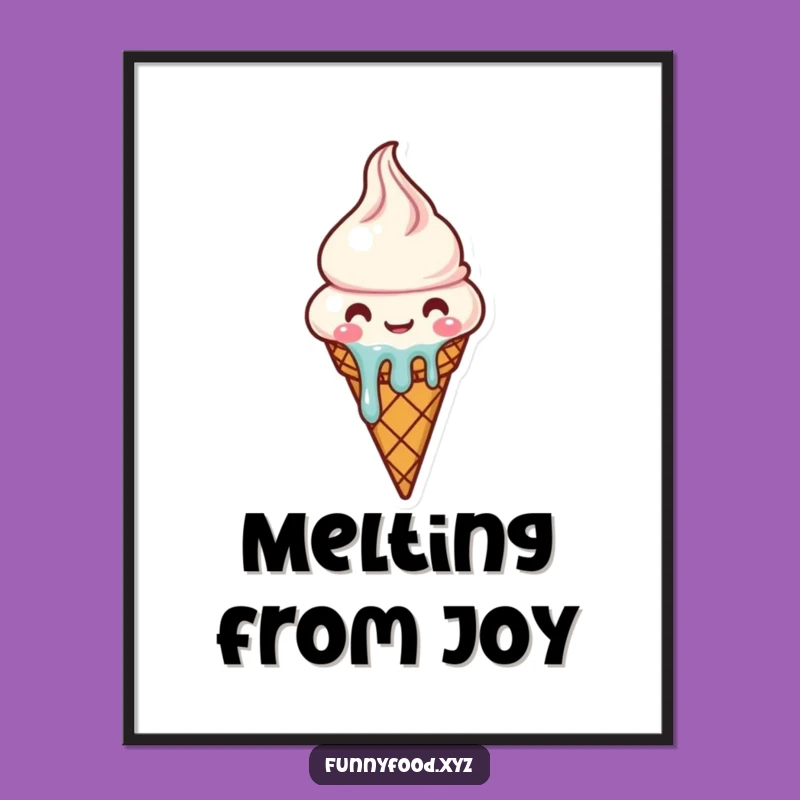 Funny Melting Ice Cream Cone Poster - Sweet Happy Wall Art Decor Gift