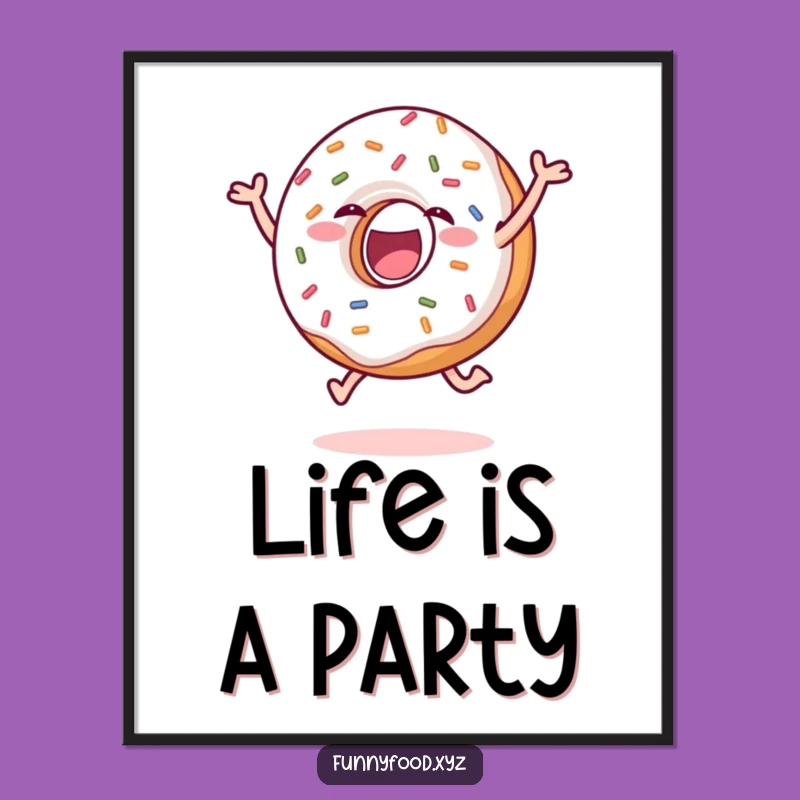 Funny Donut Leap Poster - Joyful Sprinkles Art, Vibrant Wall Decor & Humorous Gift