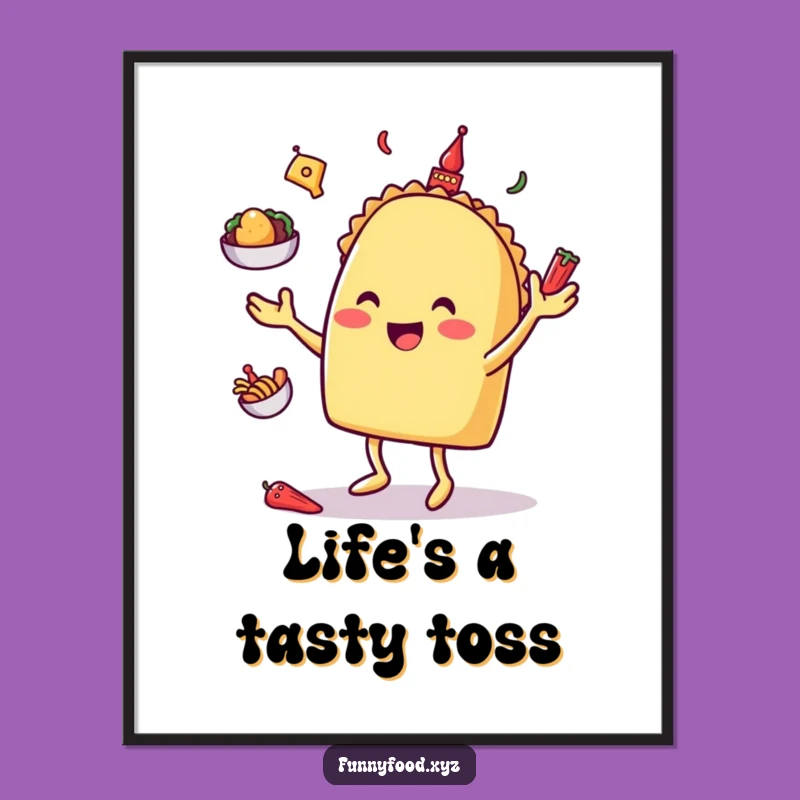 Funny Taco Juggling Poster: Festive Wall Art for Food Lovers