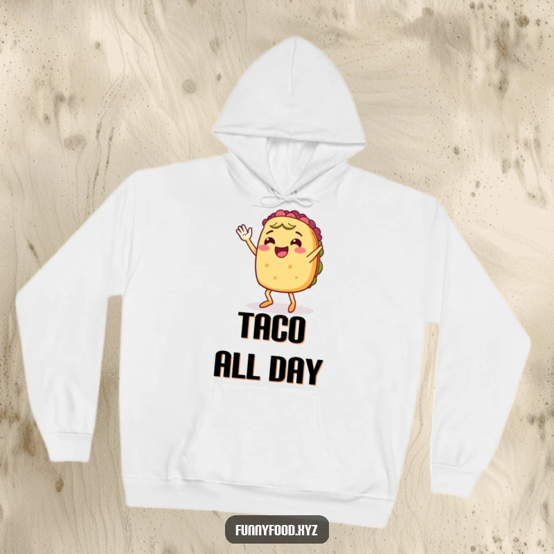 A cheerful taco character with legs, enthusiastically waving and doing a lively jig, radiating pure festive happiness.