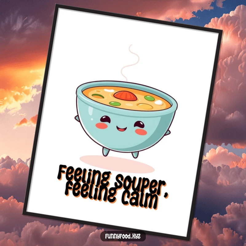 Funny Free Printable Wall Art: A steaming bowl of soup skips with joy, creating a cheerful and comforting visual.