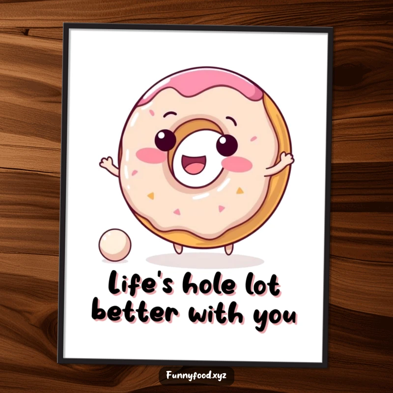 Funny Free Printable Donut Wall Art: A delighted donut character happily bouncing a tiny ball, bringing cheerful vibes.