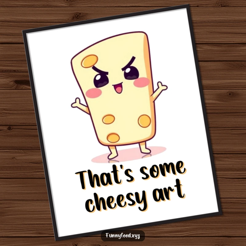 Funny Free Printable Wall Art: A determined slice of cheese is in a silly pose, adding a humorous and unique artistic flair.
