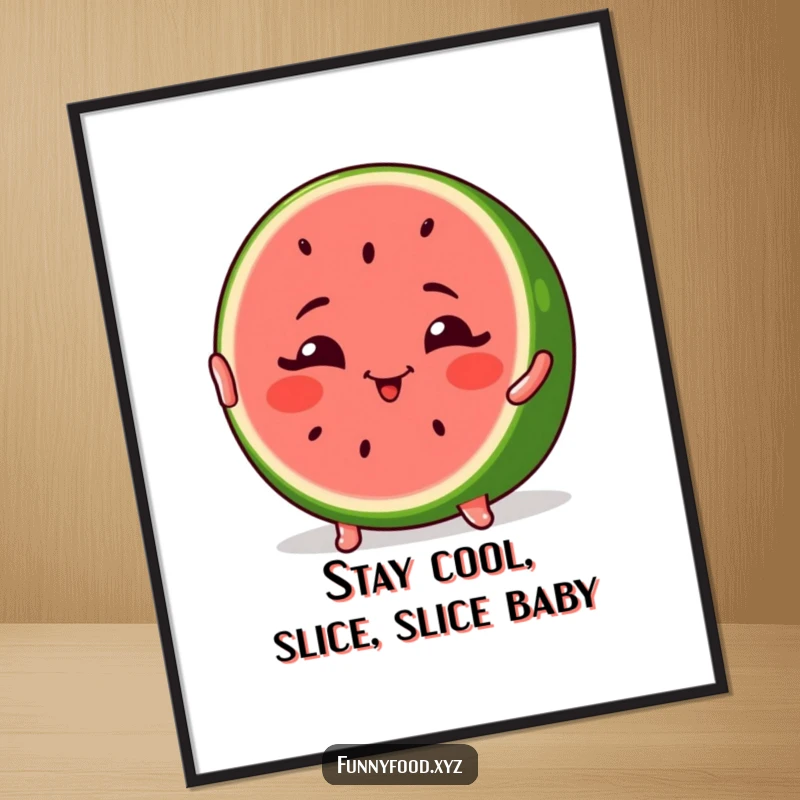 Funny free printable watermelon slice winking and striking a pose, cool wall art.