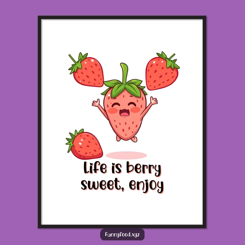 Funny Free Printable Wall Art: Jumping Strawberry - Downloadable Whimsical Decor