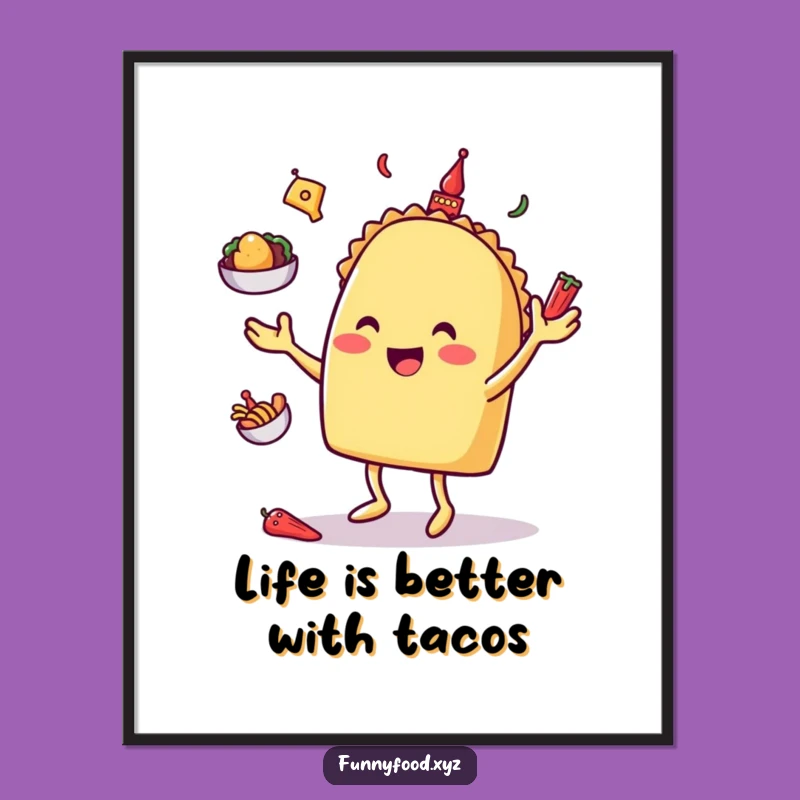 Free Printable Taco Juggling Wall Art - Funny Downloadable Decor Gift