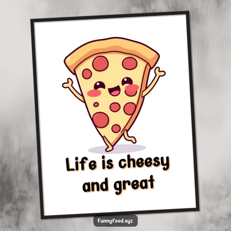 Funny Free Printable Wall Art: A cheerful pizza slice with legs grooves and dances with pure, unadulterated happiness.