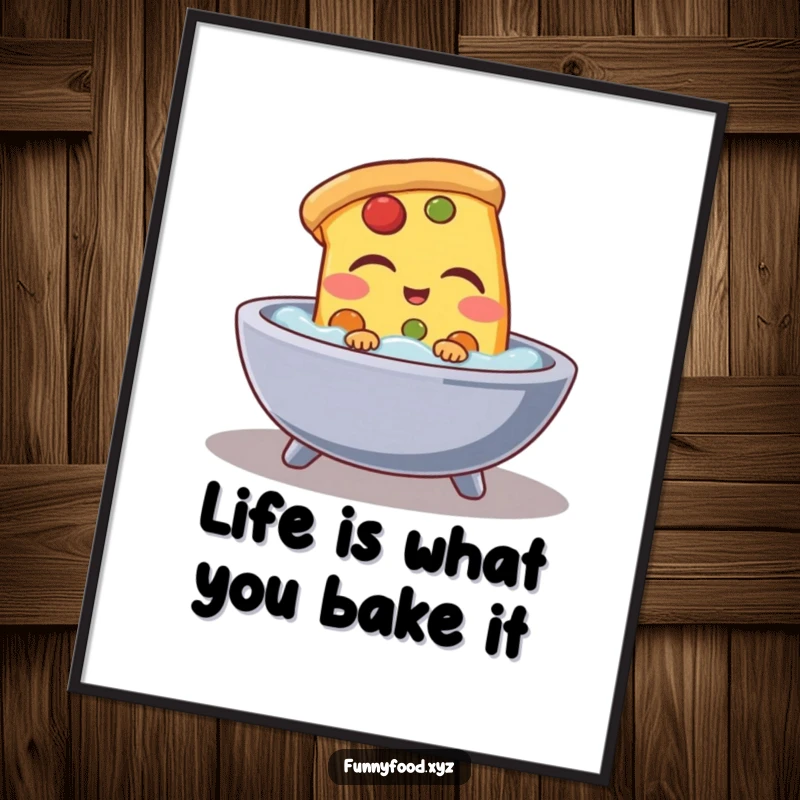 Funny Free Printable Wall Art: A contented pizza slice chills in a bubbly hot tub, bringing smiles to any space.