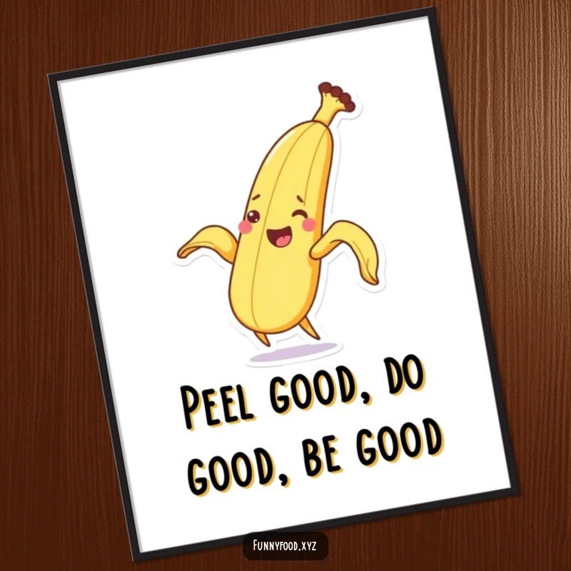 Funny Free Printable Wall Art: An excited banana character peeling itself with a grand flourish, adding a comical touch.