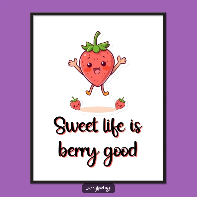 Funny Free Printable Wall Art: Surprised Strawberry Jumping - Joyful Downloadable Decor!