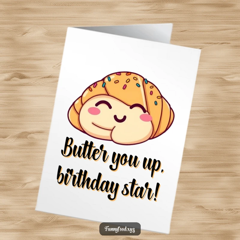 Funny Free Printable Birthday Card: A smiling croissant winks playfully, ready to deliver birthday cheer with a sprinkle of humor.