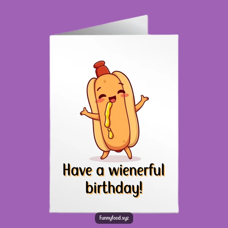 Free Printable Birthday Card: Hot Dog Shimmy Mustard Funny Downloadable Gift