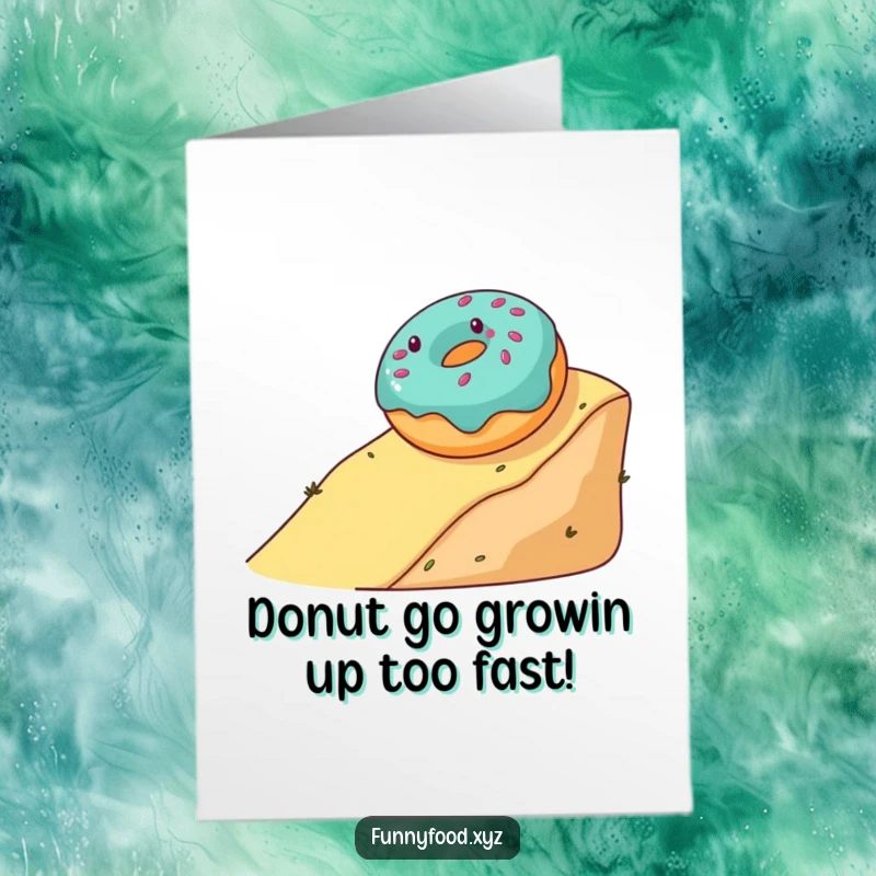 Funny Free Printable Birthday Card: A gleeful donut with sprinkles joyfully rolls down a hill, embracing the celebration.